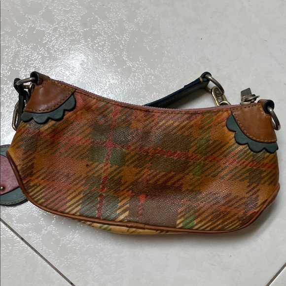 Douney & Bourke Brown Multicolor Leather Mini Shoulder Bag , Green Trim- - Picture 6 of 8